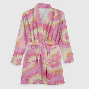 tie-dyed robe, fuzzy robe, kids robe, bathrobe, house coat, winter, pink