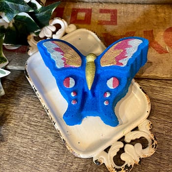 butterfly bath bomb, all natural, cocoa butter, coconut oil, hand painted, blueberry